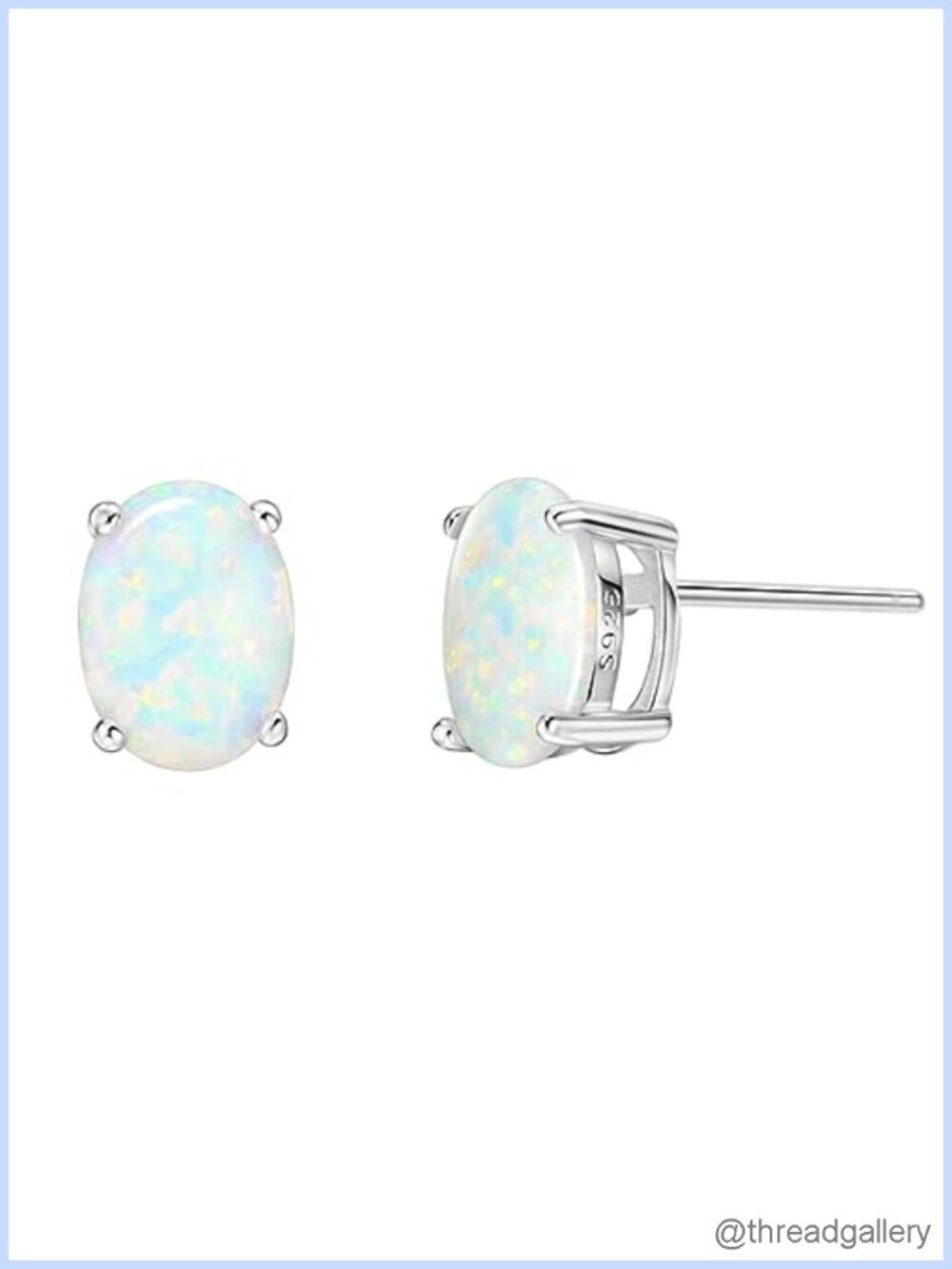 Sterling Silver Created Opal Oval Stud Earrings 6x8mm Hypoallergenic